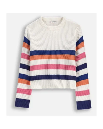 Pulover tricotat  WC5172101FGJ-022, pentru fete, multicolor, bumbac, cu decolteu rotunjit si maneci lungi,