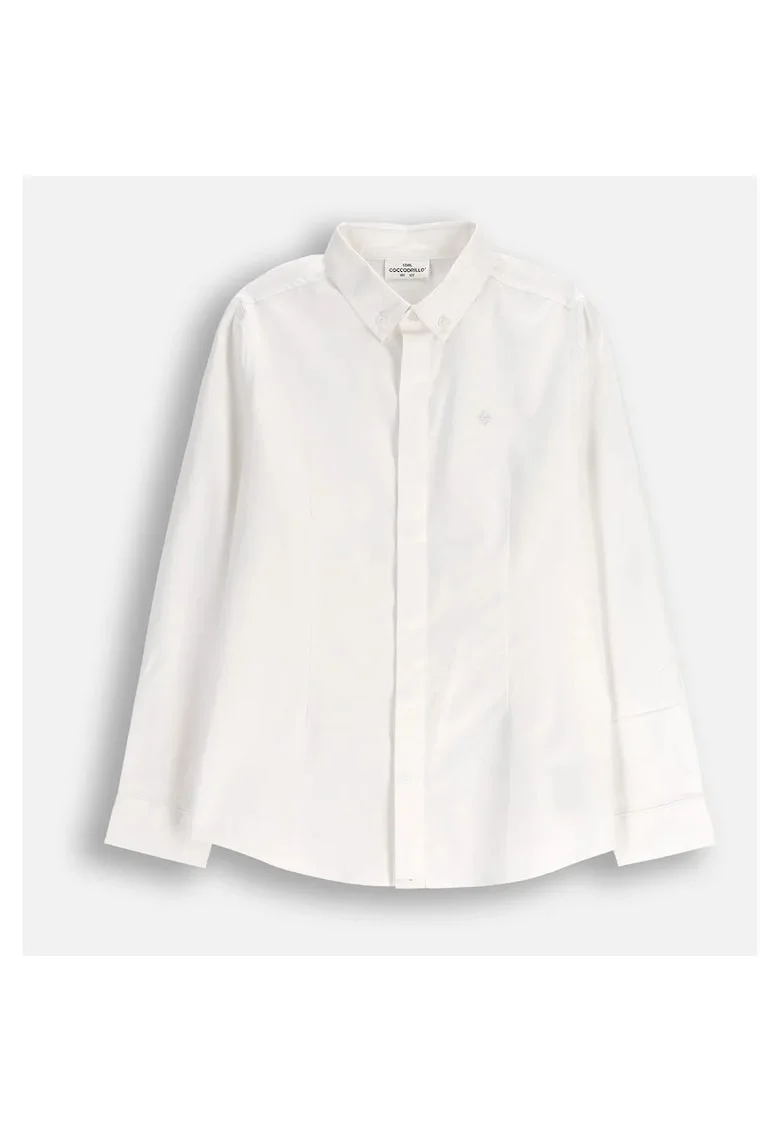 Camasa eleganta  alb, bumbac, broderie decorativa, croiala slim, pentru baieti,