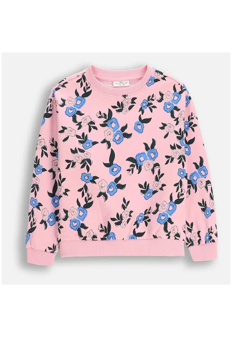 Bluza copii,  roz, imprimeu floral, bumbac, pentru fete