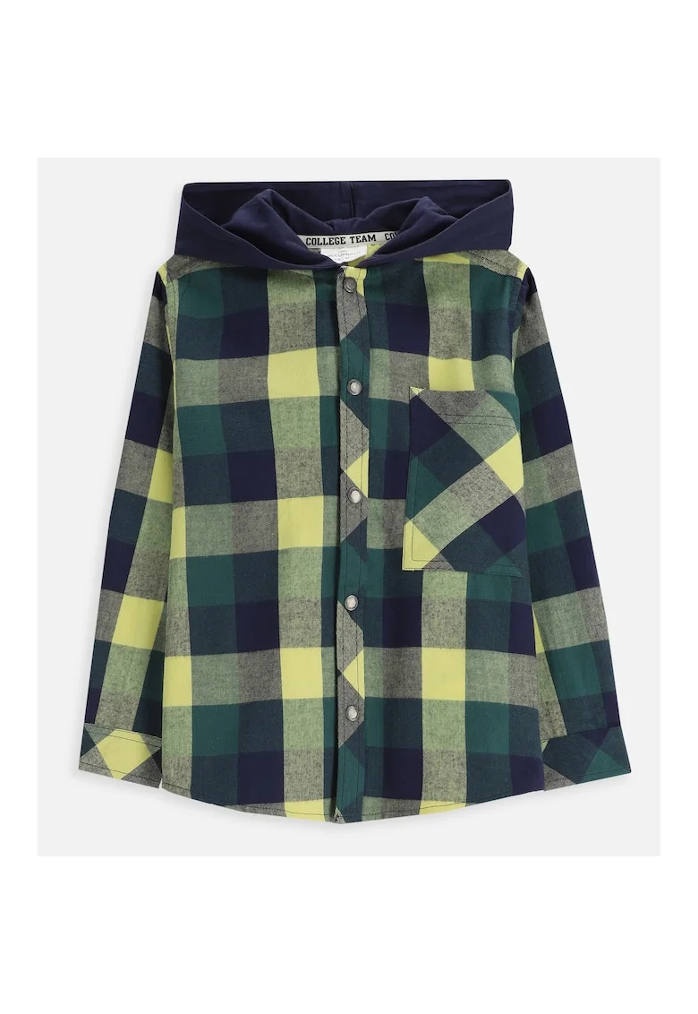 Camasa flanelata  verde, cu gluga, bumbac, pentru baieti 2-7 ani