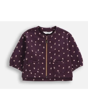 Bluza  pentru fete, violet, bumbac, cu motiv floral si volane, set cu buzunare