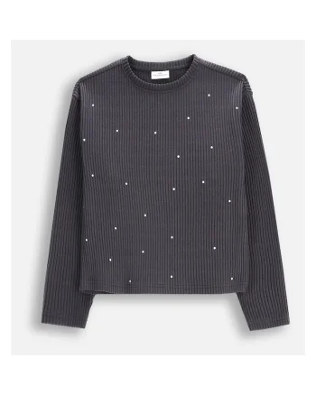 Bluza copii,  grafit, cu pietricele decorative, material cu nervuri