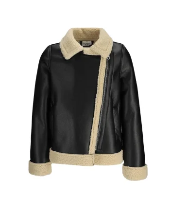 Geaca fete,  piele ecologica, negru/bej,