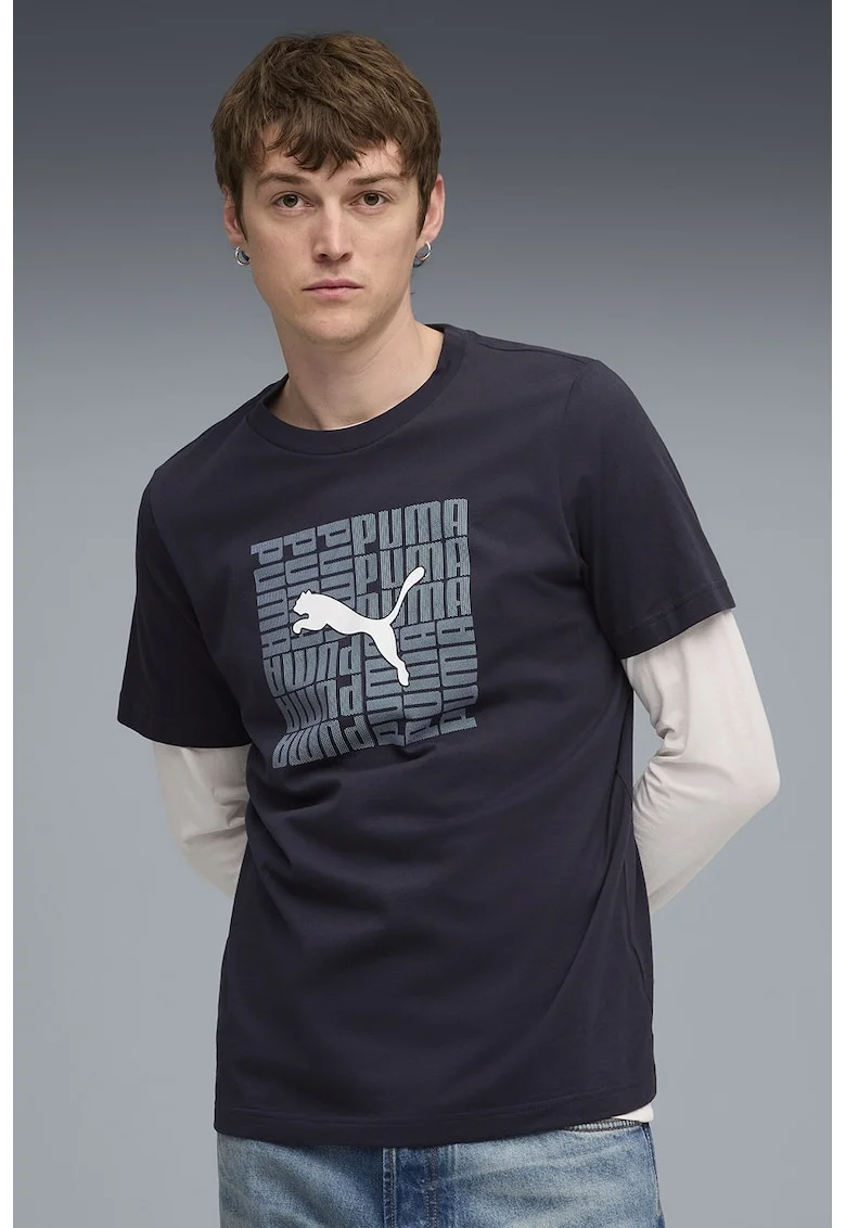 Tricou regular-fit cu imprimeu logo, Alb/Bleumarin
