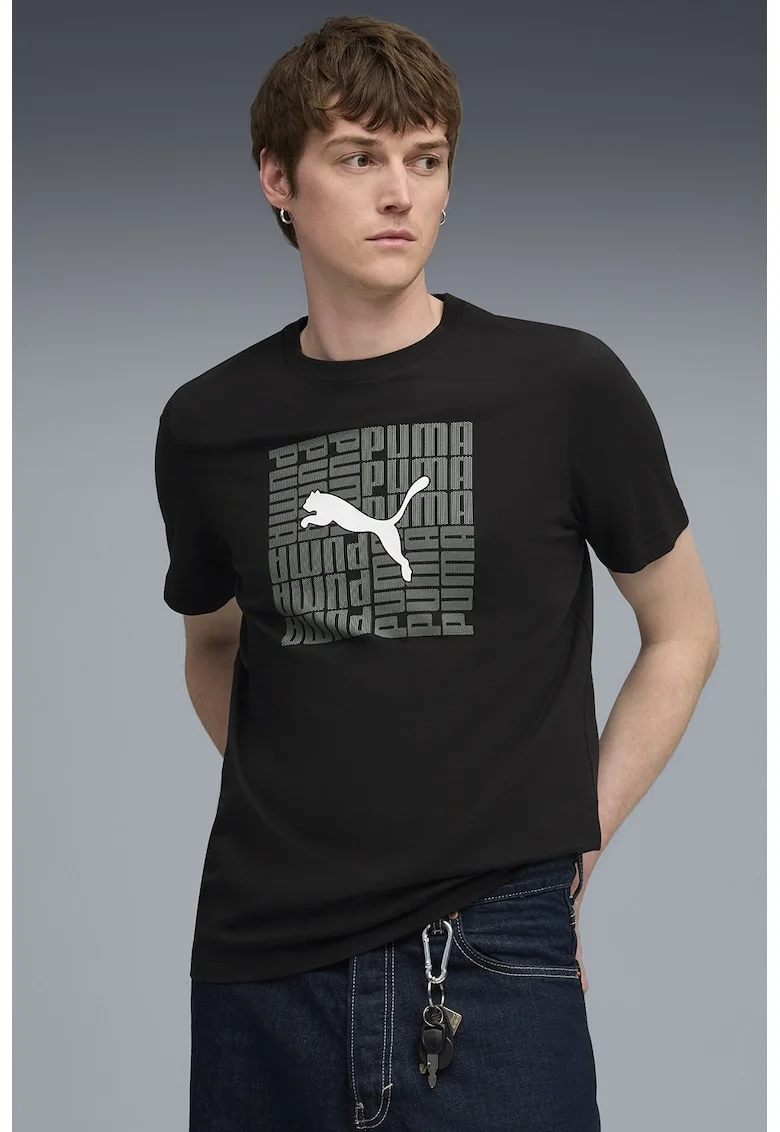 Tricou regular-fit cu imprimeu logo, Alb/Negru