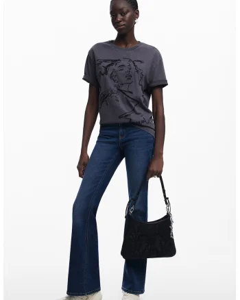 Tricou de bumbac cu imprimeu, Negru/Gri antracit