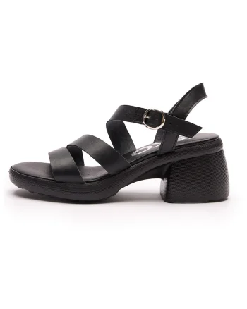 Sandale din piele cu toc masiv, Negru