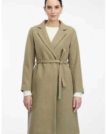 Palton cu model uni si cordon in talie, Sage Green
