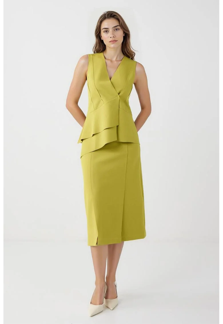 Fusta midi cu model uni, Verde lime