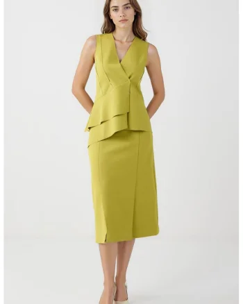 Fusta midi cu model uni, Verde lime