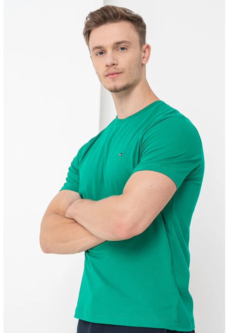 Tricou din bumbac cu decolteu la baza gatului, Verde