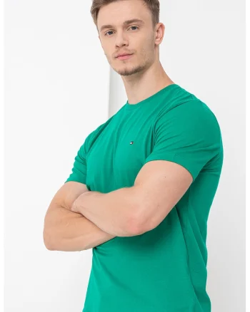 Tricou din bumbac cu decolteu la baza gatului, Verde