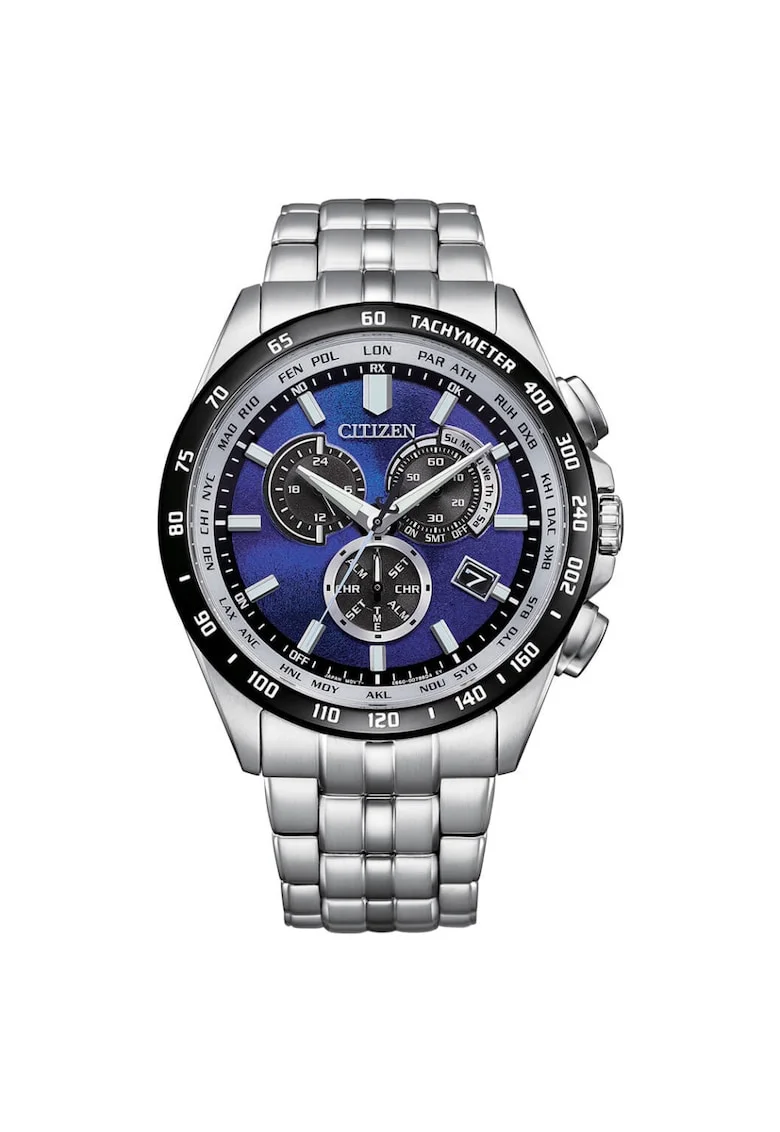 Ceas barbatesc,  43 mm, argintiu/bleumarin