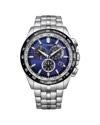 Ceas barbatesc,  43 mm, argintiu/bleumarin