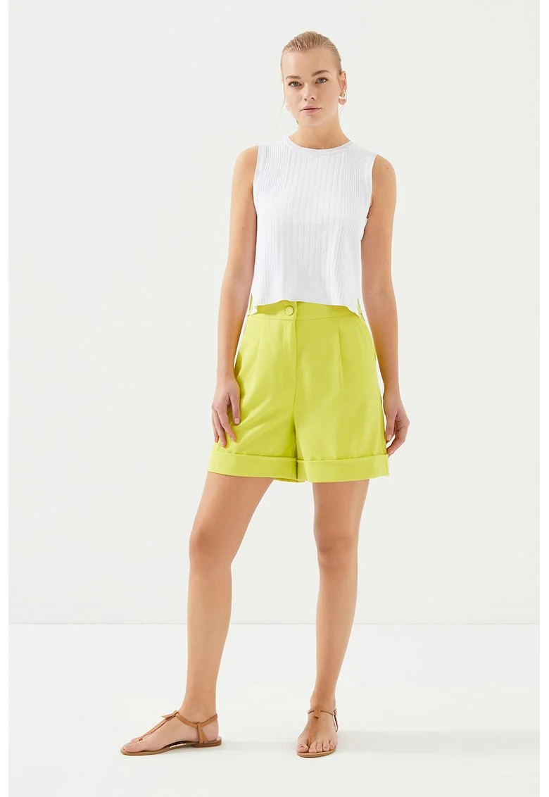 Pantaloni scurti cu croiala ampla si talie inalta, Verde lime