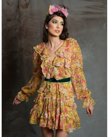 Rochie din amestec de matase cu garnituri cu volane Giulietta, Multicolor