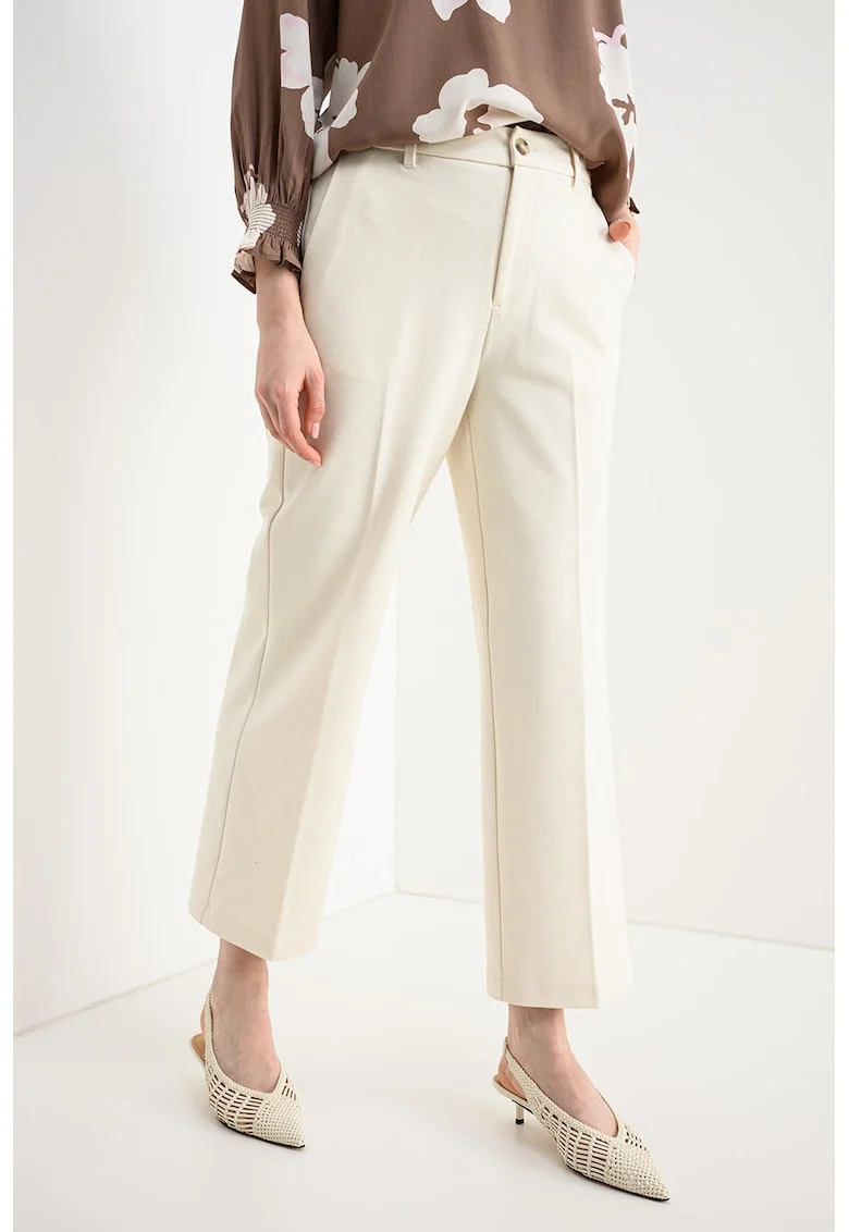 Pantaloni crop drepti, Alb fildes