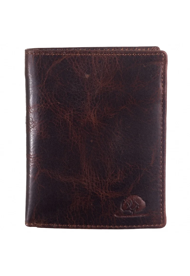 Portofel barbati piele naturala maro 10 x 12.5 x 2.5 cm, Rugged,