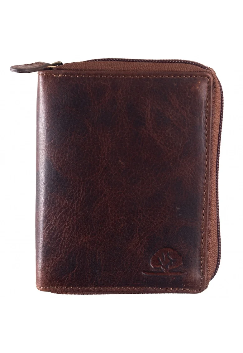 Portofel unisex piele naturala maro 10 x 12 cm, Rugged,