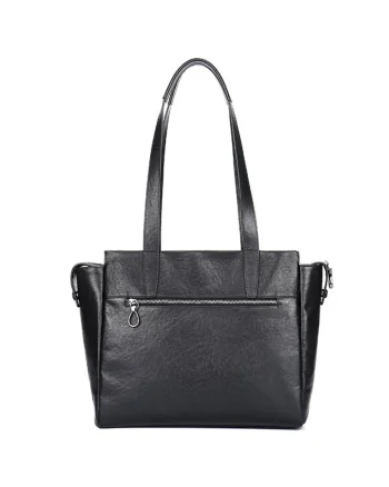 Geanta din piele naturala, BUSY LDY&GTM® Glide, de umar, compatibila laptop 15 inch, negru