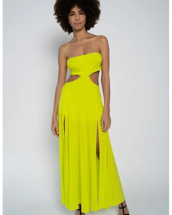 Rochie cu decupaj in talie Gloria, Galben neon