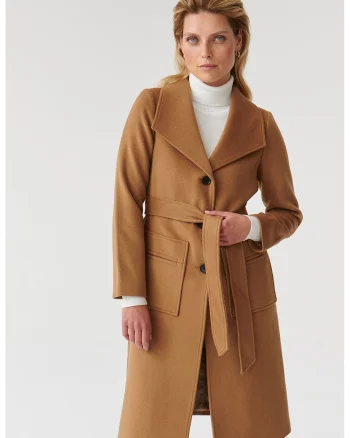 Palton din amestec de lana cu model uni, Maro