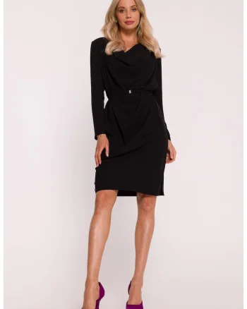 Rochie midi cu decolteu de apa - negru
