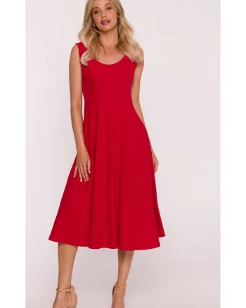 Rochie midi evazata fara maneci - rosu, Rosu