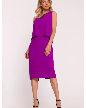Rochie eleganta cu top dublu si insertie de dantela - lavanda, Violet