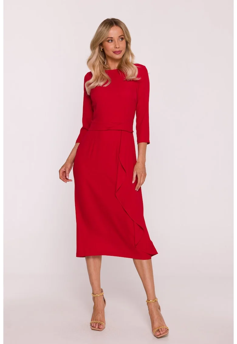 Rochie eleganta cu volan decorativ - rosu, Rosu