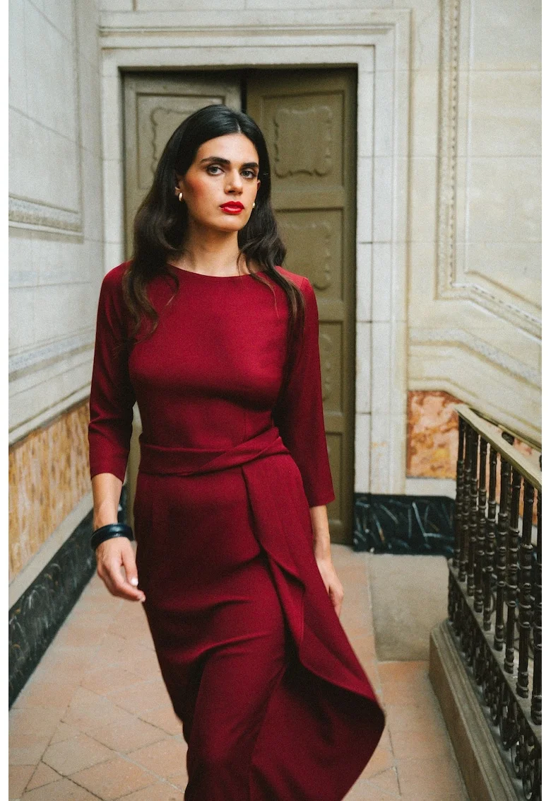Rochie eleganta cu volan decorativ - burgundy, Visiniu