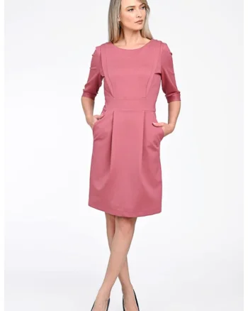 Rochie office midi  cu pliuri, stil elegant Frazi