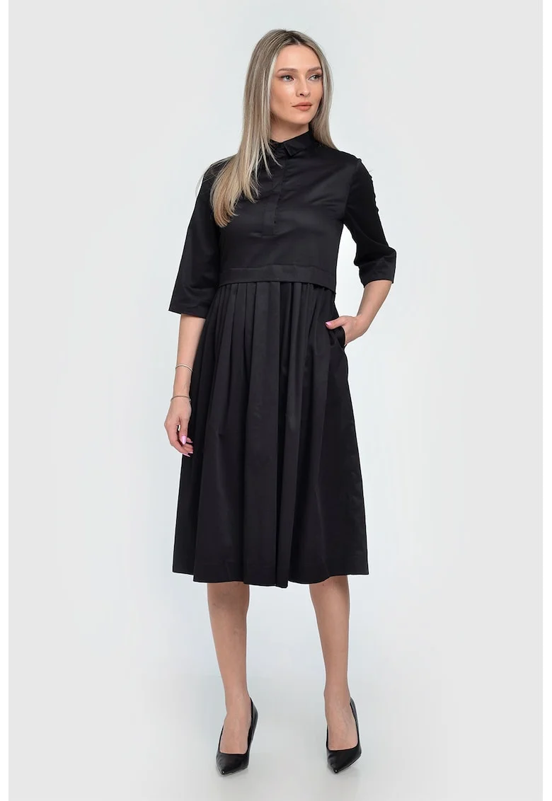 Rochie din bumbac cu pliuri si buzunare laterale Oprah