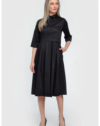 Rochie din bumbac cu pliuri si buzunare laterale Oprah