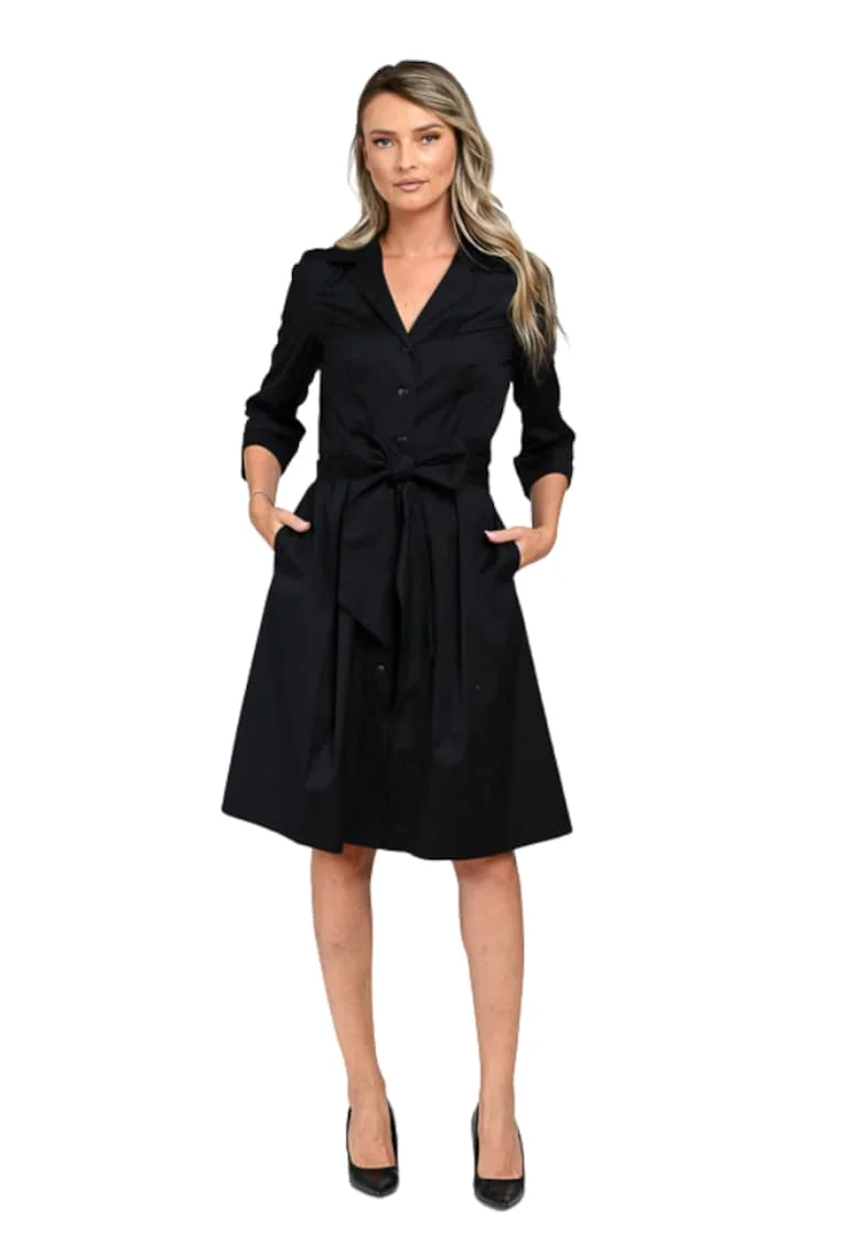 Rochie cu nasturi si cordon in talie Camelia, Negru