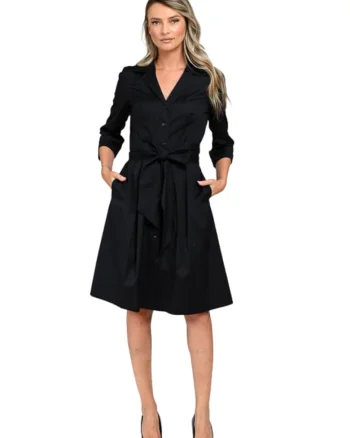 Rochie cu nasturi si cordon in talie Camelia, Negru