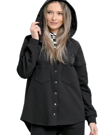 Hanorac cu gluga  fas si bumbac ALLAS negru, Negru