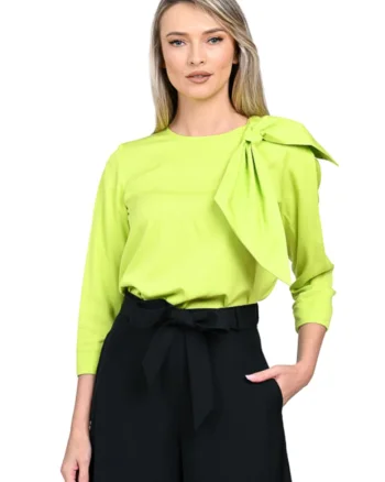 Bluza cu funda decorativa si maneci trei sferturi Stella, Verde deschis