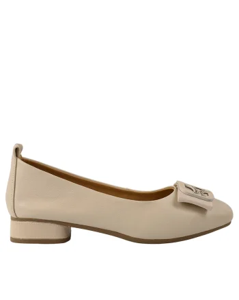 Balerini  510-2 crem, piele naturala, cu toc, Crem