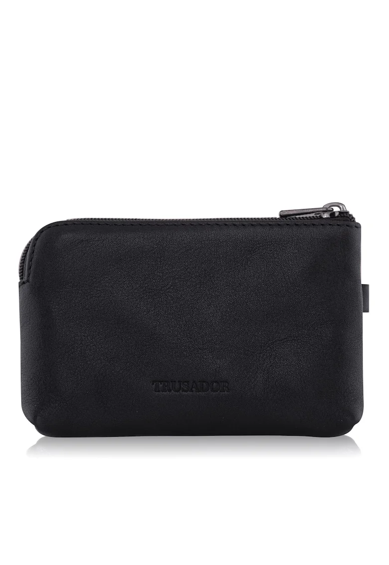 Portofel pouch din piele naturala mini cu fermoar Milano, Negru, 10,9 x 7,9 x 2
