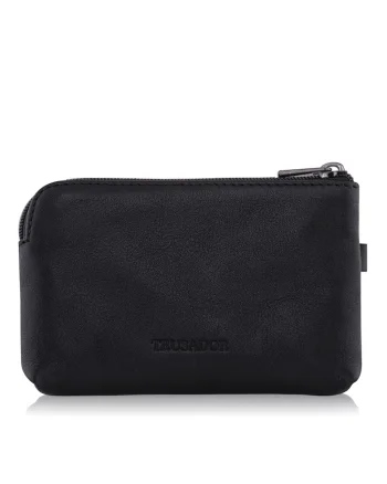 Portofel pouch din piele naturala mini cu fermoar Milano, Negru, 10,9 x 7,9 x 2