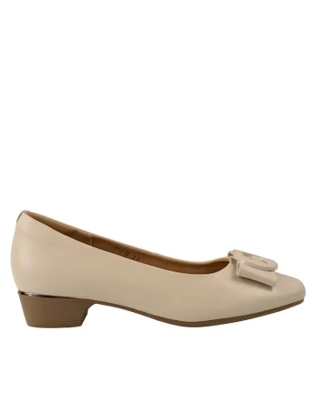 Balerini  9816-90 crem, piele naturala, cu toc, Crem