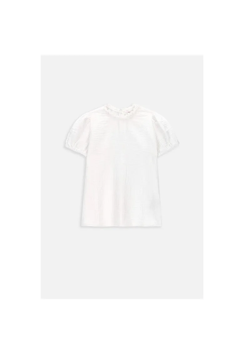 Bluza copii,  cu esarfa, maneci bufante, alb, bumbac
