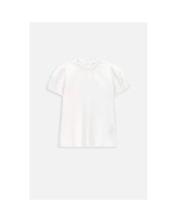Bluza copii,  cu esarfa, maneci bufante, alb, bumbac