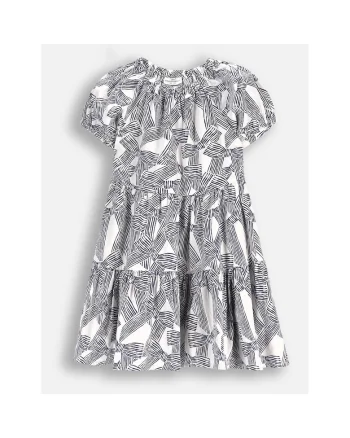 Rochie fete,  Bumbac, Model evazat, Alb / Negru, 92
