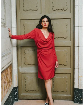 Rochie midi cu decolteu de apa - rosu, Rosu