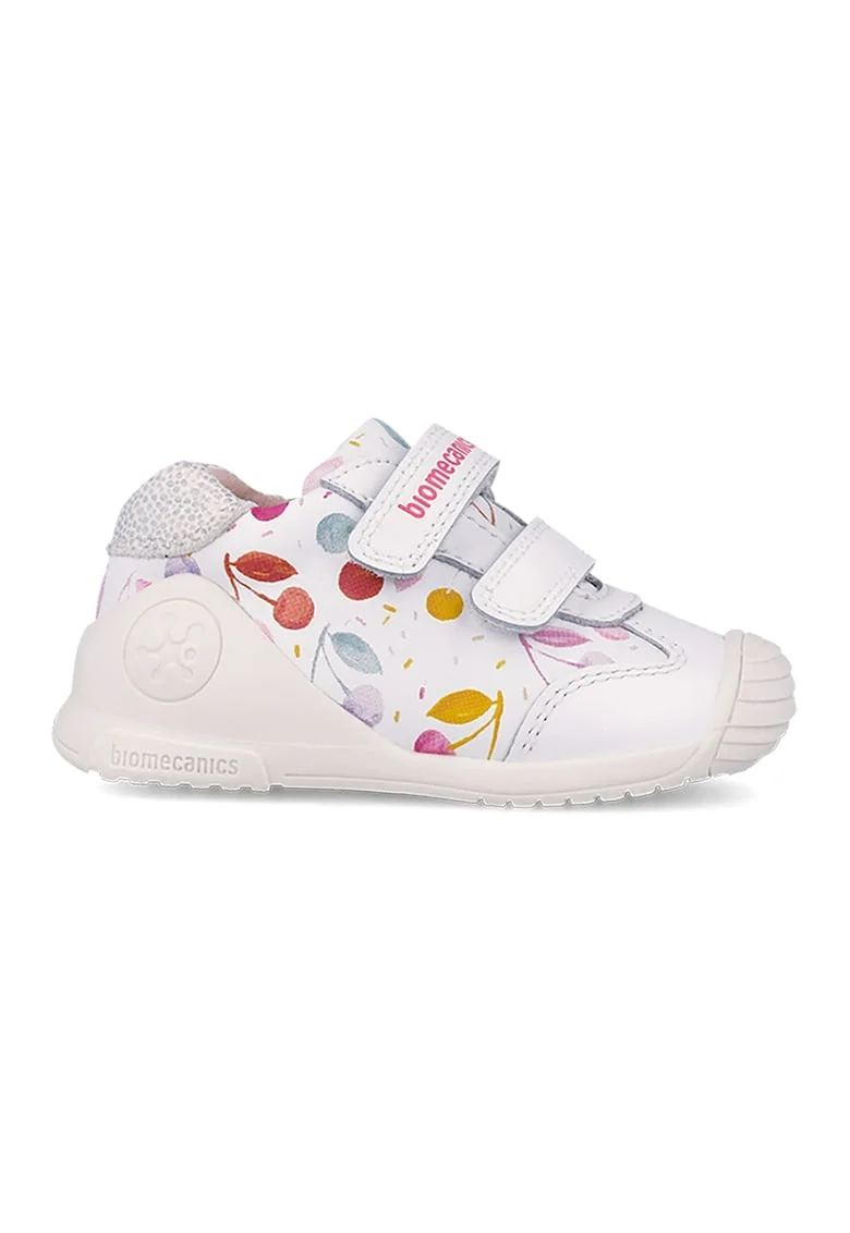 Pantofi sport din piele cu model si inchidere velcro, Rosu/Galben sofran/Alb murdar