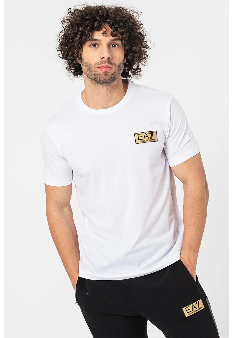Tricou de bumbac cu decolteu la baza gatului, Alb