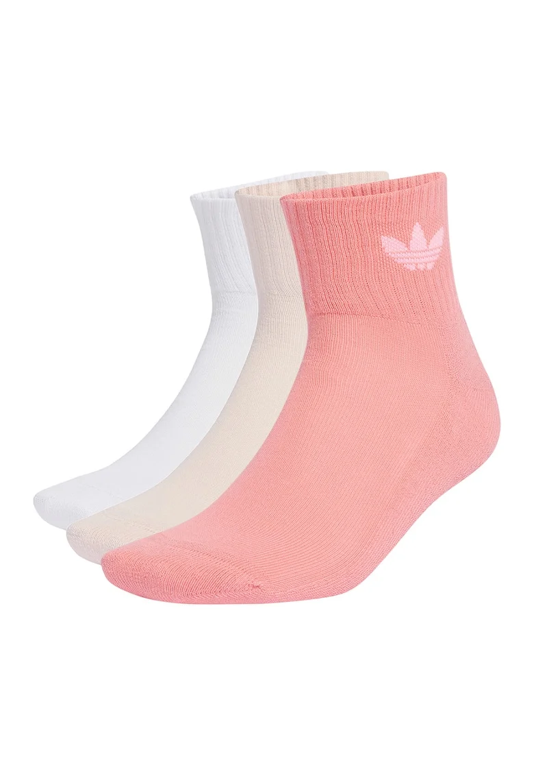 Set de sosete unisex pana la glezna - 3 perechi, Alb/Roz somon/Galben pal