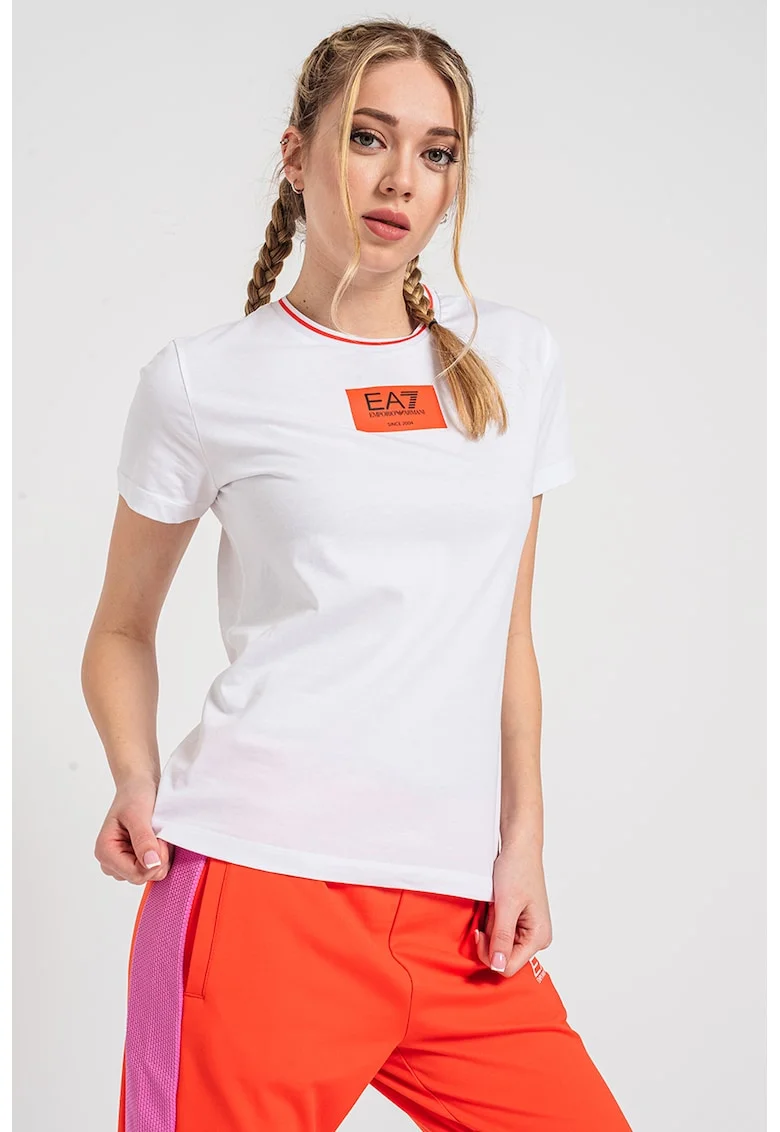 Tricou cu imprimeu logo, Rosu/Alb